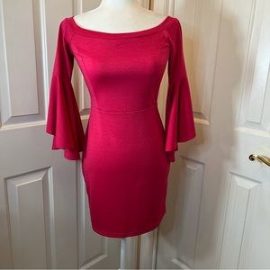 She+Shy Off Shoulder Bell Sleeve Zipper Pink Sheath Dress Size Small